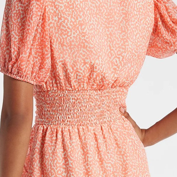 Express | Printed Ruffle Wrap Puff Sleeve Dress - Picture 4 of 5